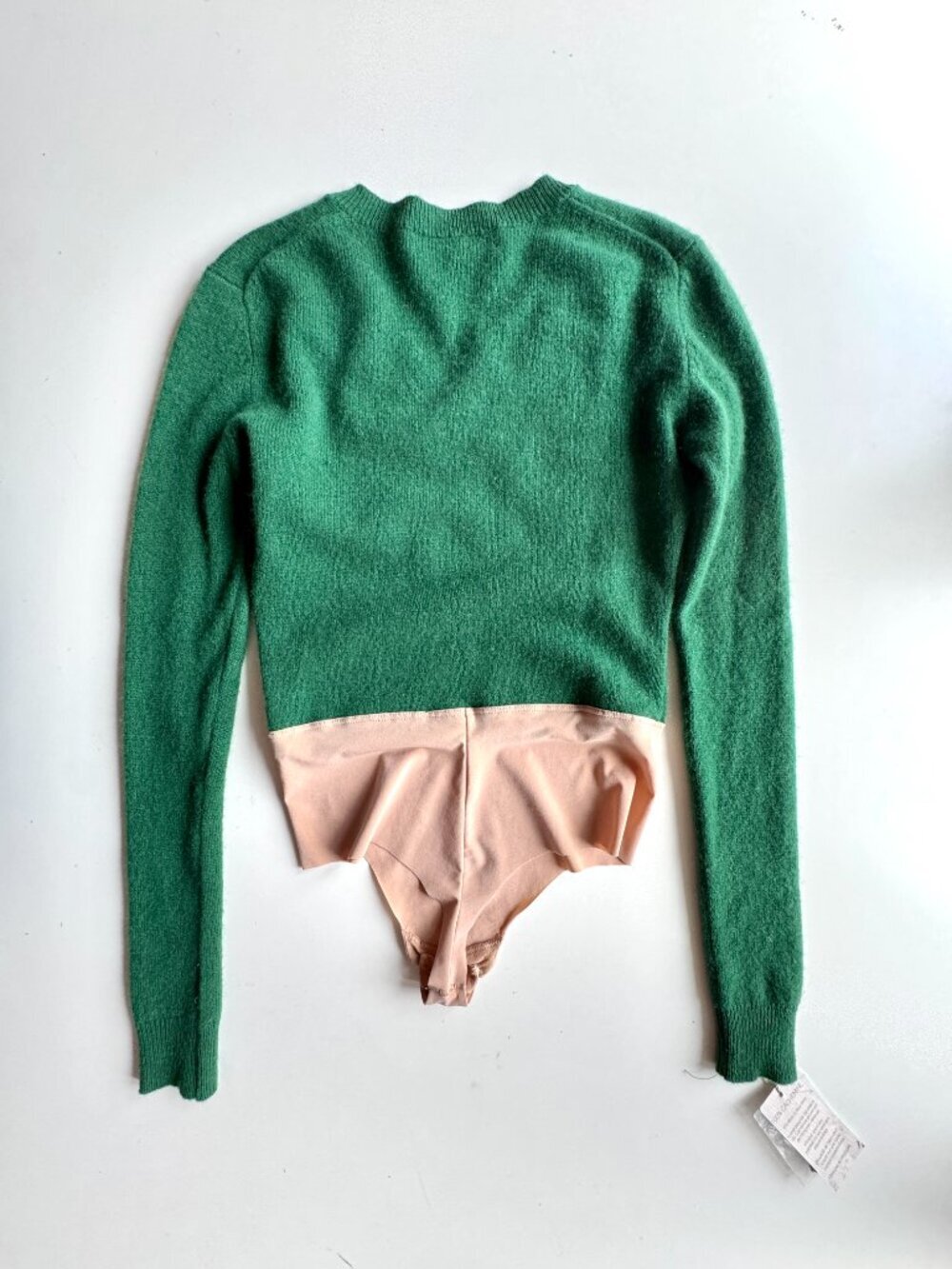 HBC HUDSON'S BAY Green 100% Cashmere Knit V-Neck Sweater Bodysuit, Size XS - Picture 9 of 14